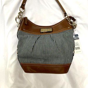 NEW Chaps shoulder purse blue Salerno Agean stripe w/ brown trim